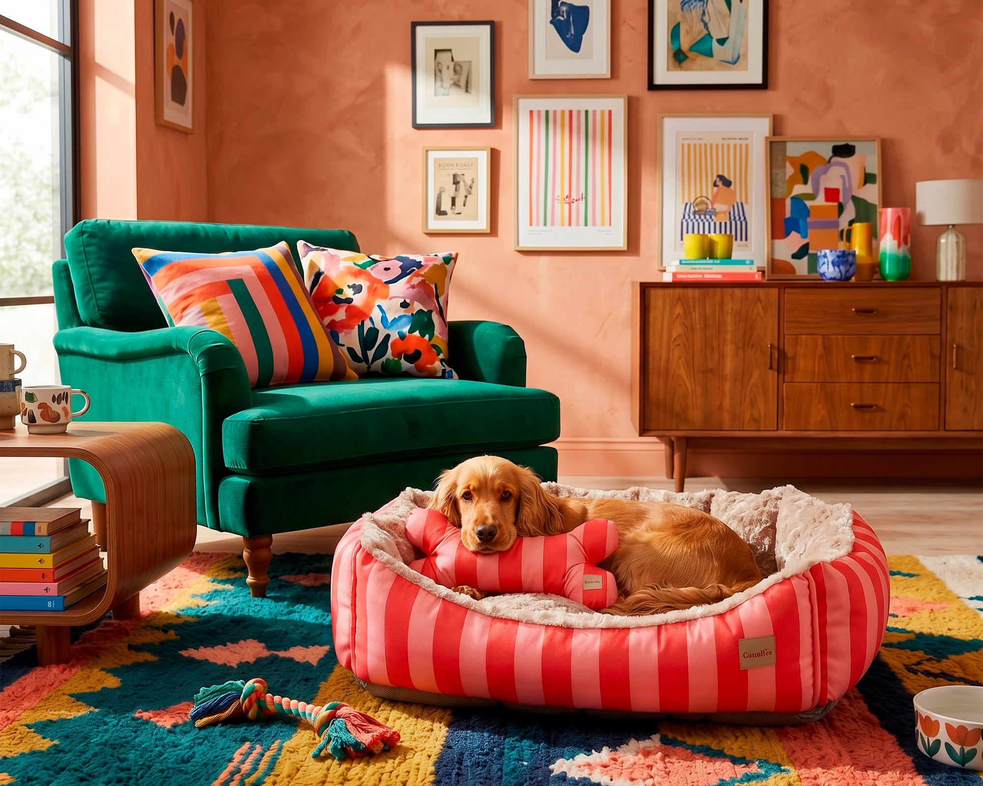 Decoración pet-friendly 2026: colores, rayas y accesorios para mascotas con diseño